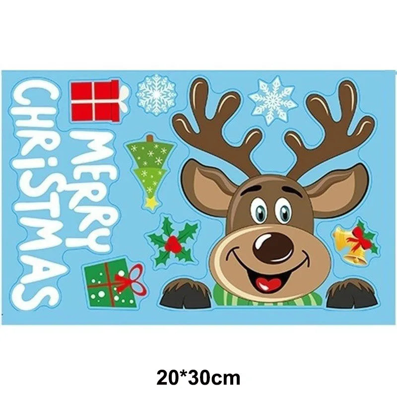 Christmas Window Stickers Santa Claus Reindeer Snowflake Static Window Clings Merry Christmas Glass Decals New Year Party Decors