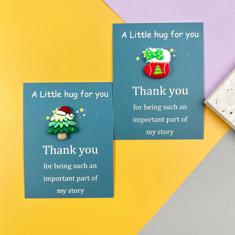 Marry Christmas Cards with Cute Resin Ornament Santa Claus Snowman Tree Ginger Man Christmas Greeting Cards Gift Thank You Card
