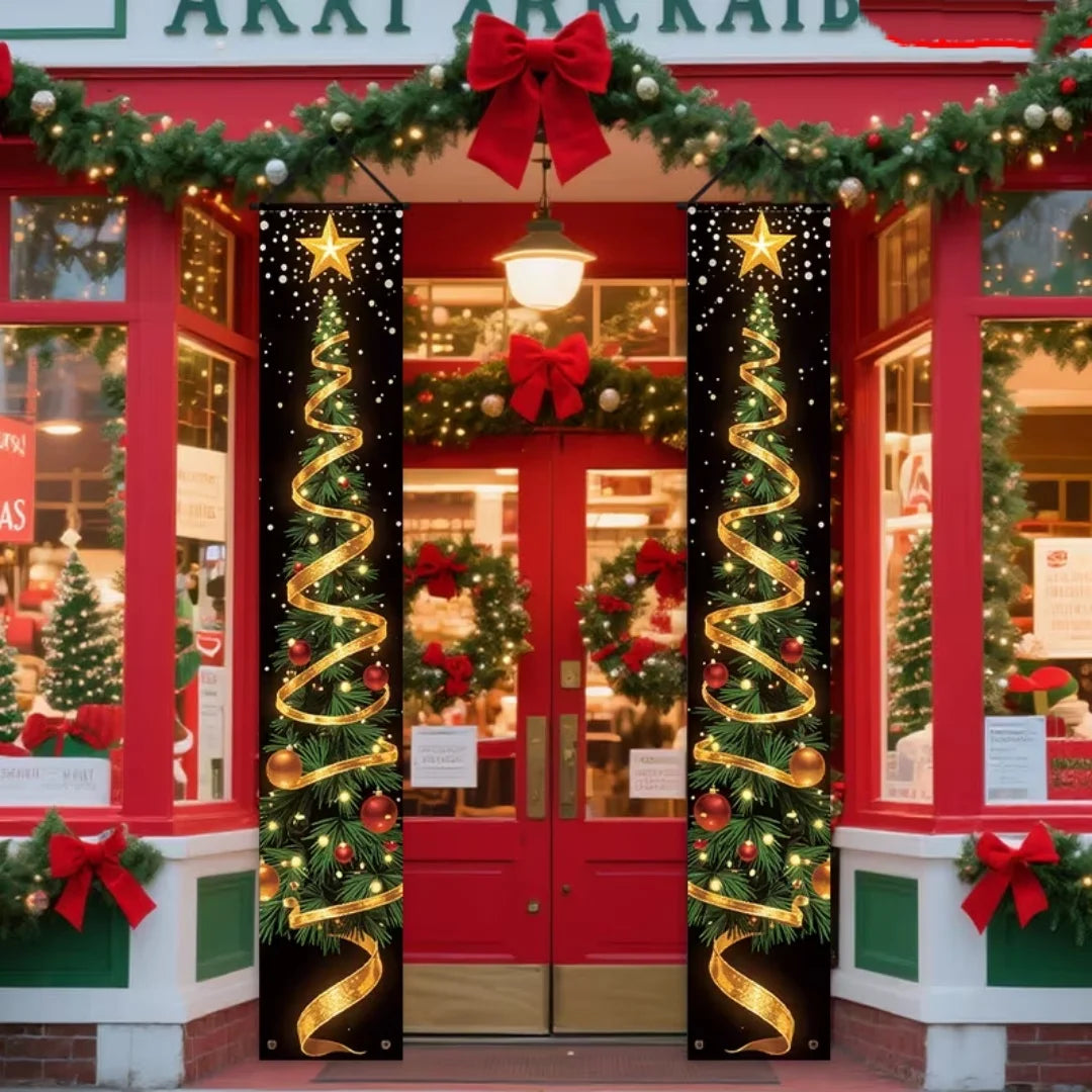 Merry Christmas Theme New Year Party Decorations Couplet Santa Claus Snowman Christmas Tree Wall Door Hanging Flags Banner Props