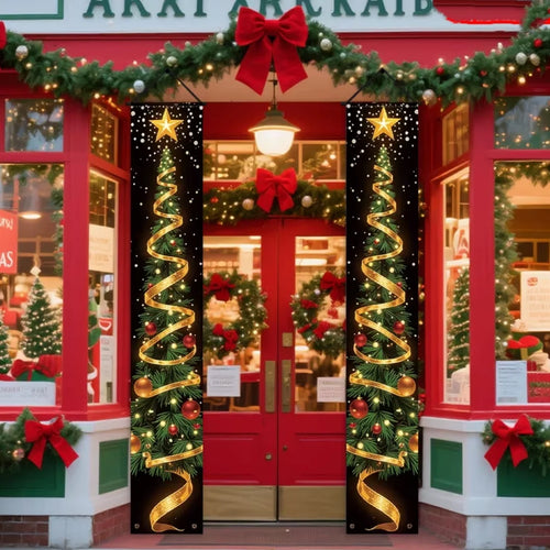 Merry Christmas Theme New Year Party Decorations Couplet Santa Claus Snowman Christmas Tree Wall Door Hanging Flags Banner Props