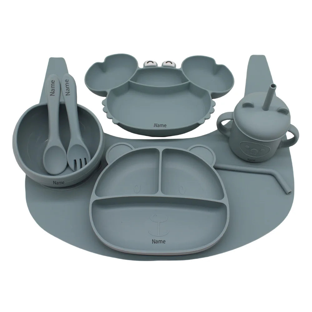 Free Name Printing Children's Tableware Set: Plate, Fork, Spoon, Placemat, Cup for Mealtime Practice Personalized Custom Childre