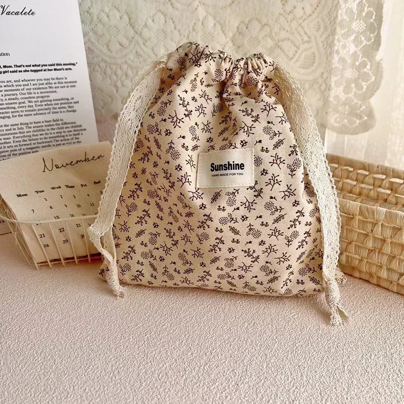 Printed Flower Mommy Bag Baby Diaper Bag Cotton Nappy String Pocket Stroller Carry Pack Travel Outdoor Diaper Storage Bag