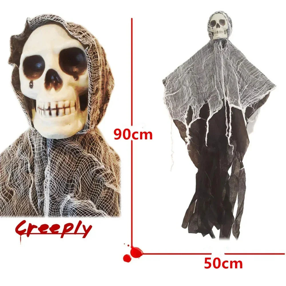 Halloween Hanging Skull Ghost Haunted House Decoration Horror Props Halloween Party Pendant Indoor Outdoor Home Door Bar Decor