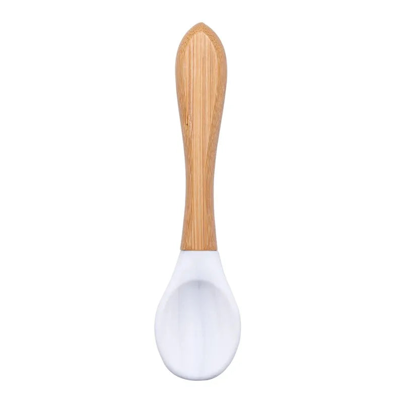 Baby Wooden Spoon Silicone Wooden Baby Feeding Spoon Organic Soft Tip Spoon BPA Free Food Grade Material Handle Toddlers Gifts
