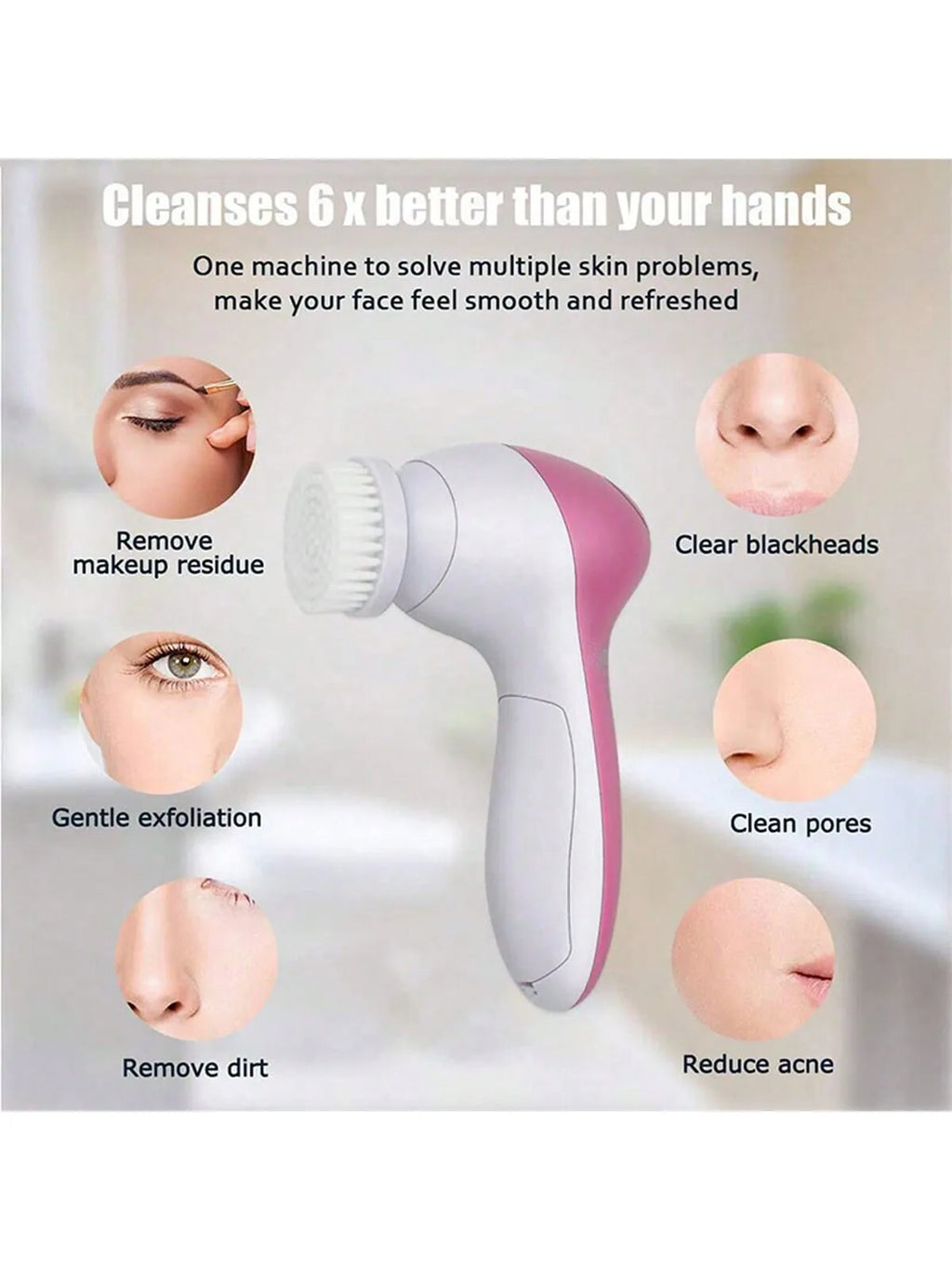 Electric Facial Cleaner 5 IN 1 Face Cleansing Brush Wash Machine Spa Skin Care Massager  Battery-powered（Without battery）