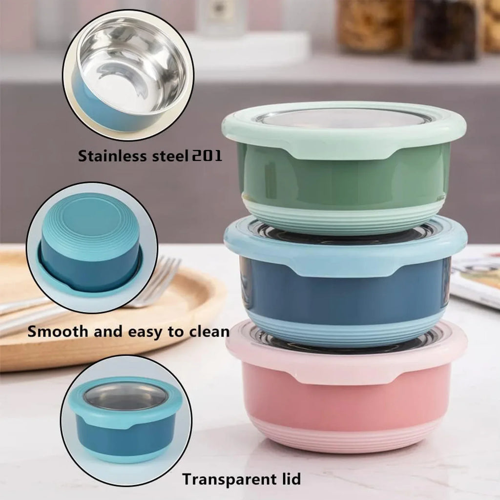 Multi-Capacity 304 Stainless Steel Crisper With Cover Band  Lunch Box Food Seal Refrigerator Preservation Sub-Bowl Kimchi Box