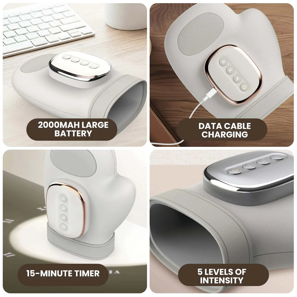 Electric Hand Massager with Heat & Compression 5 Speed Levels USB Rechargeable 2000mAh Hand Massage Machine for Arthritis Carpal Tunnel Syndrome Hand Pain Relief