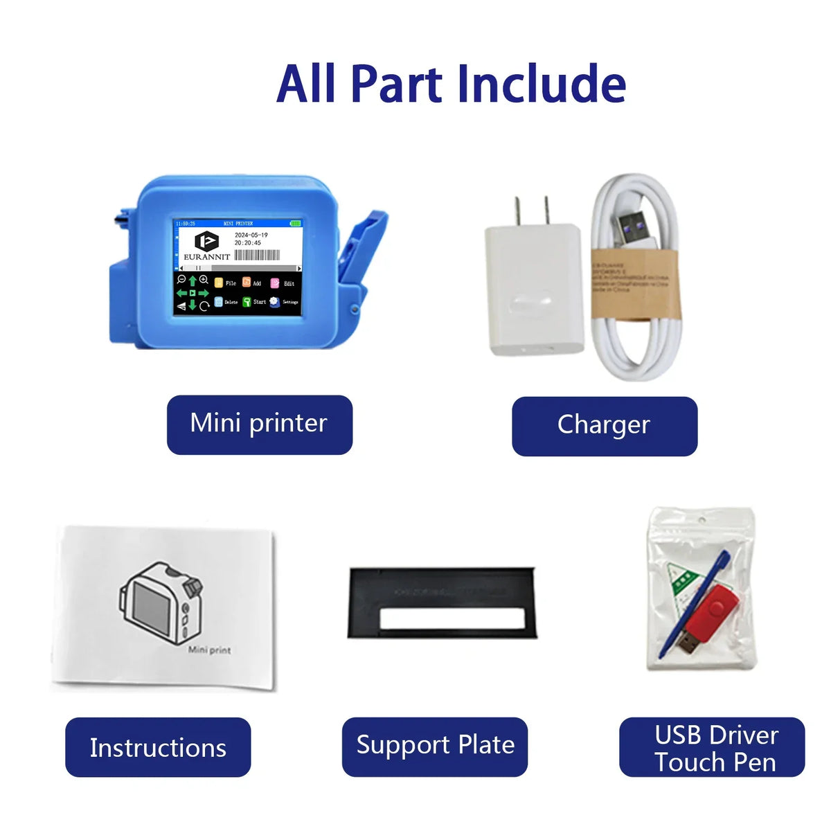 EURANNIT XMINI 12.7mm Portable Mini Inkjet Printer with Fast Dry Ink for Logo Expire Date QR Barcode Batch Number Label Printer