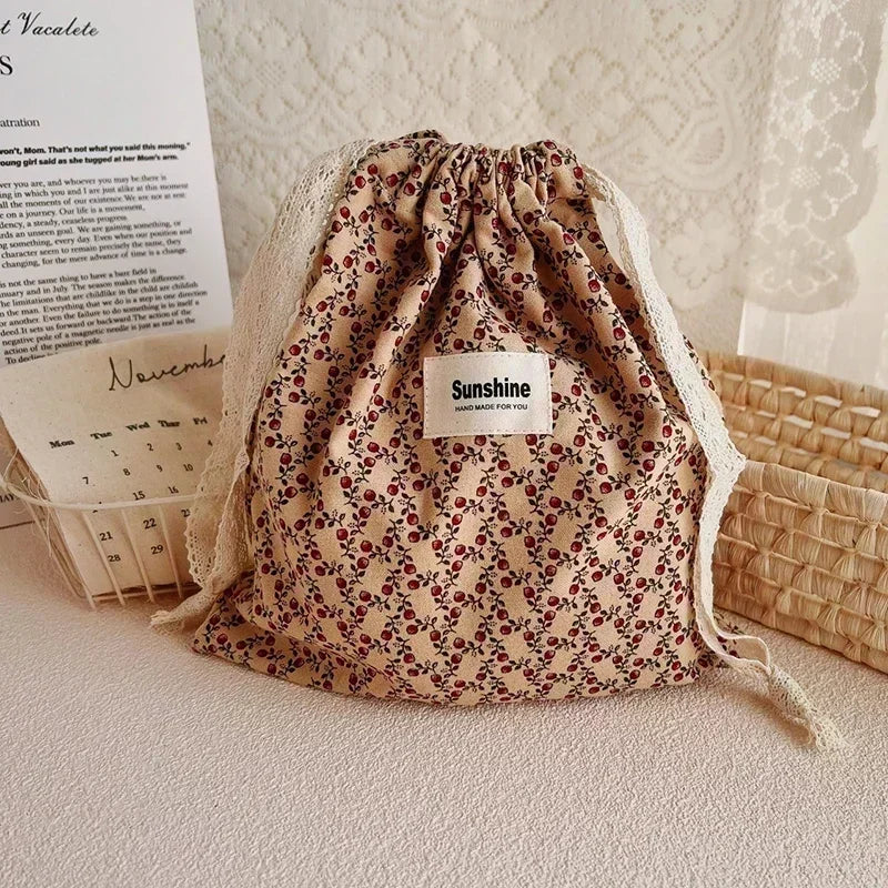 Printed Flower Mommy Bag Baby Diaper Bag Cotton Nappy String Pocket Stroller Carry Pack Travel Outdoor Diaper Storage Bag