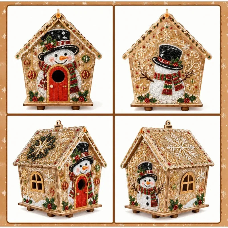 DIY Pearl Craft Kit Christmas Cottage Diamond Painting Set Wooden Pearl Art Christmas Tree Ornaments For Home Decoration Gifts