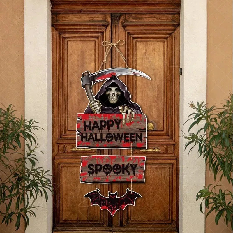 Halloween Party Door Decorations Horror Pumpkin Ghost Bat Hanging Pendent Paper Sign for Home Halloween Festival Party