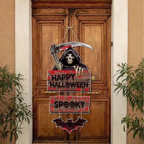 Halloween Party Door Decorations Horror Pumpkin Ghost Bat Hanging Pendent Paper Sign for Home Halloween Festival Party