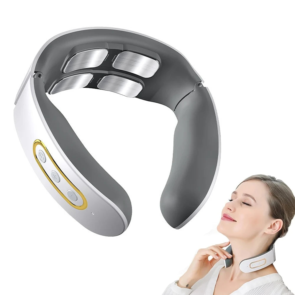 Portable Electric Neck & Shoulder Massager USB Rechargeable Heating Hot Pressing Magnetic Pulse Neck Massage Instrument 6 Modes