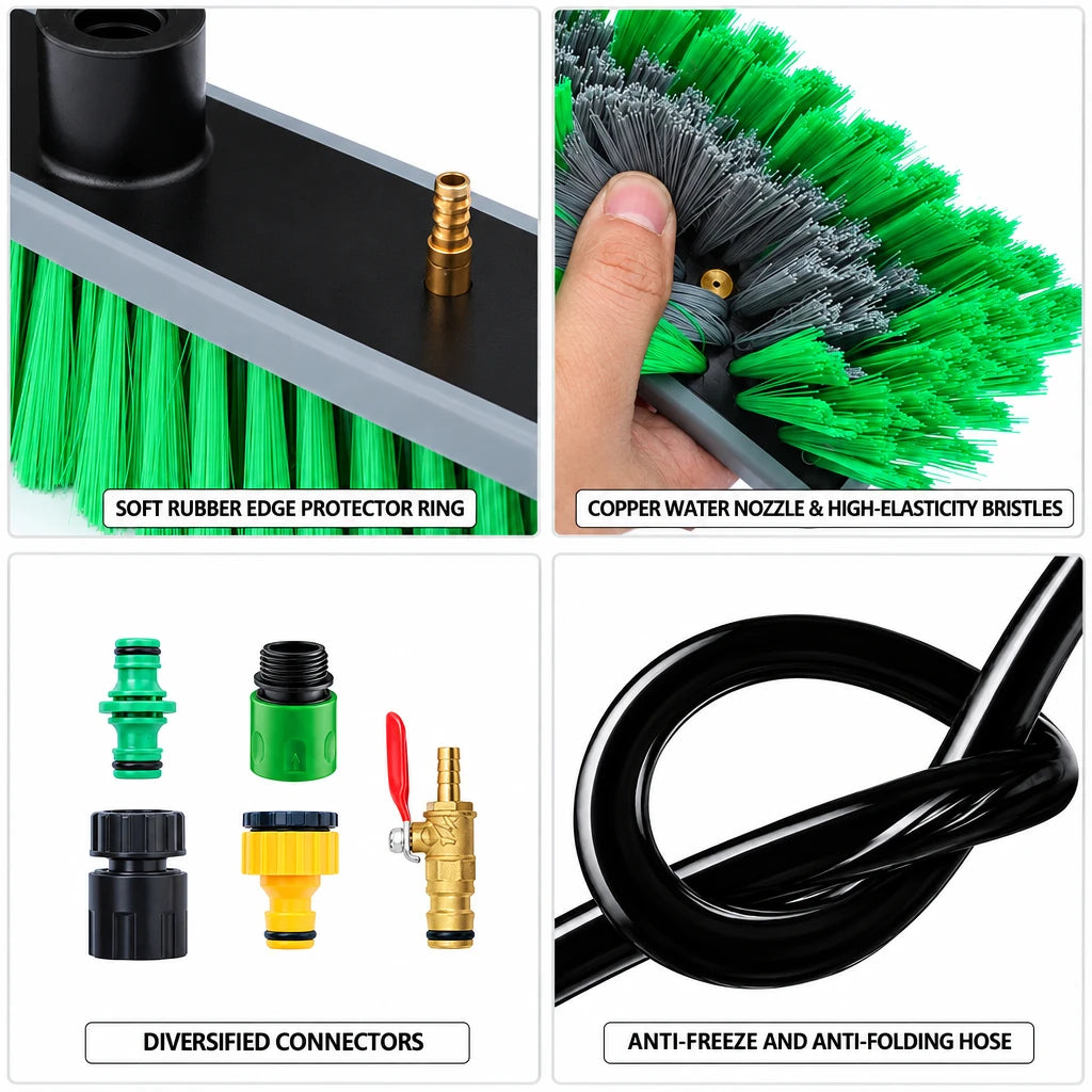 30/36/42FT Telescopic Extension Water Fed Pole Brush Kit for Window/Photovoltaic Solar Panel Cleaning Washing Tool