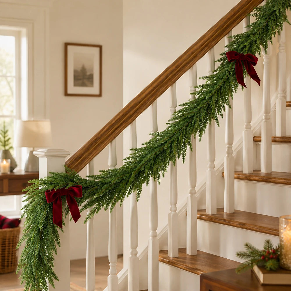 Christmas Decorations Garland 5.6ft Norfolk Pine Artificial Hanging Wreath for Wall Door Mantel Decor Navidad Table Centerpieces