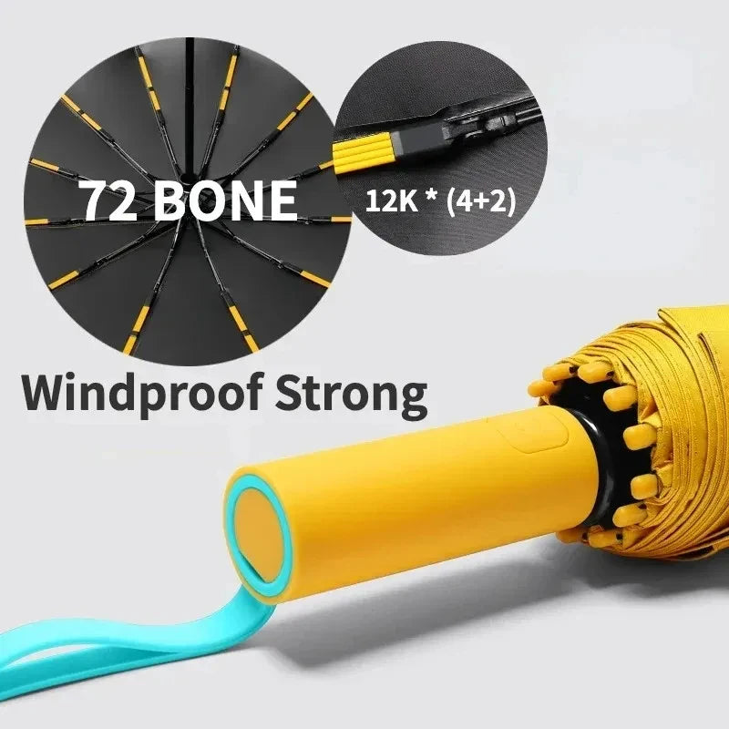Super Strong Windproof Automatic Umbrella for Men and Women 72 Bone Large Rainproof Sun UV Protection Folding Rain Umbrellas