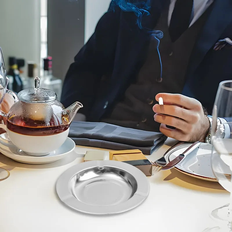 Stainless Smoke Ash Tray Smokeless Ashtray Holder Indoor Tabletop Metal Ash Tray Square and Round for Restrooms Coffee Shops