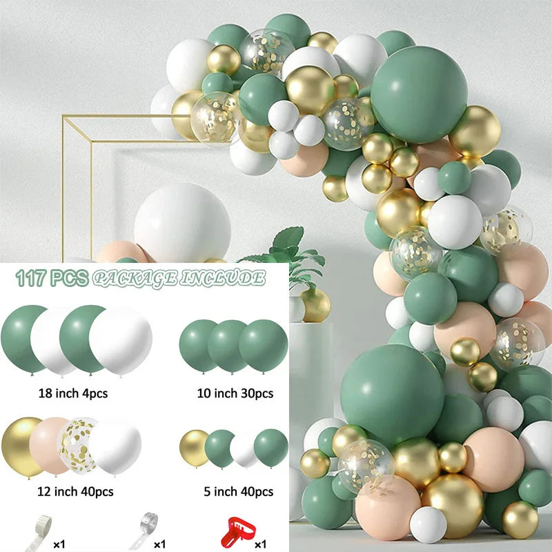 Green Birthday Party Decorations Paper Banner Circle Garland Hanging Swirl Paper Fans Lanterns Gold Balloons for Party Decor