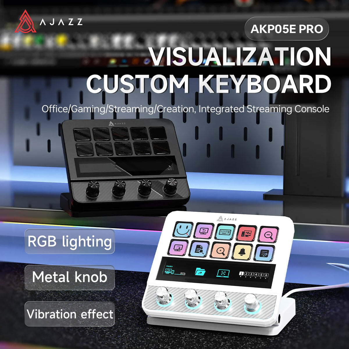 AJAZZ AKP05E PRO / AKP03E Visual Macro Pad, Programmable LCD Display Custom Keypad, Multi‑Knob Hot‑Swap Macro Keyboard for Video Editing Gaming Workflow