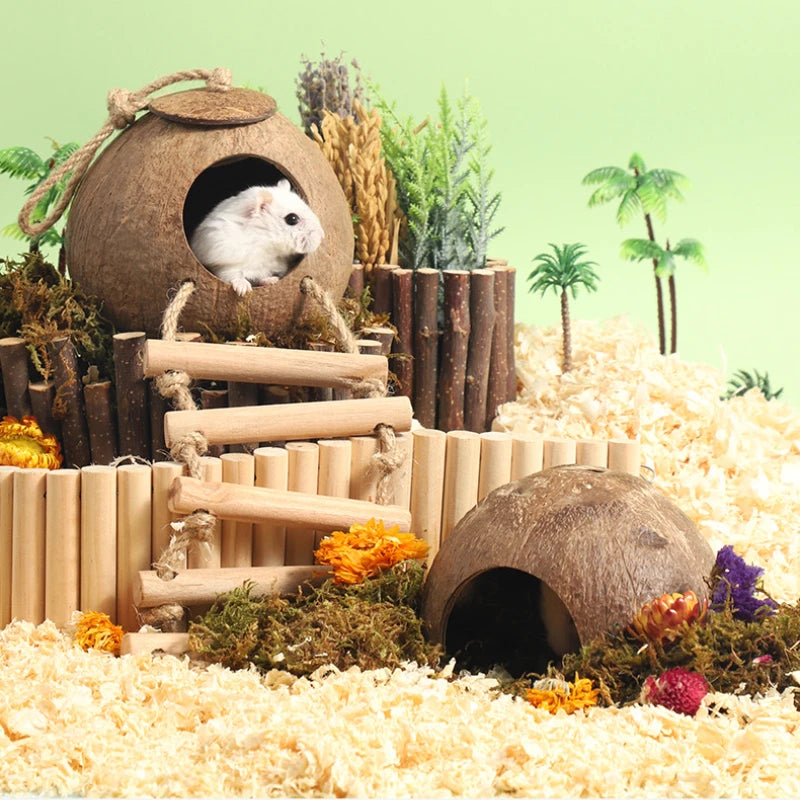 Hamster House Bite-resistant Natural Coconut Cage for Small Pets, Guinea Pig Hamster Hideout, Wooden Toy House, Pet Supplies