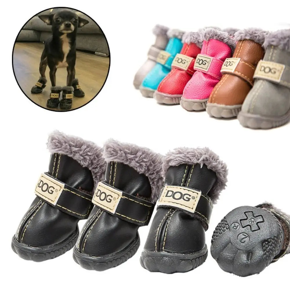 Soft Pet Snow Boots Puppy Rain and Snow Boots Warm Non-Slip Winter Dog Shoes Waterproof Plush/PU 4-Piece Set
