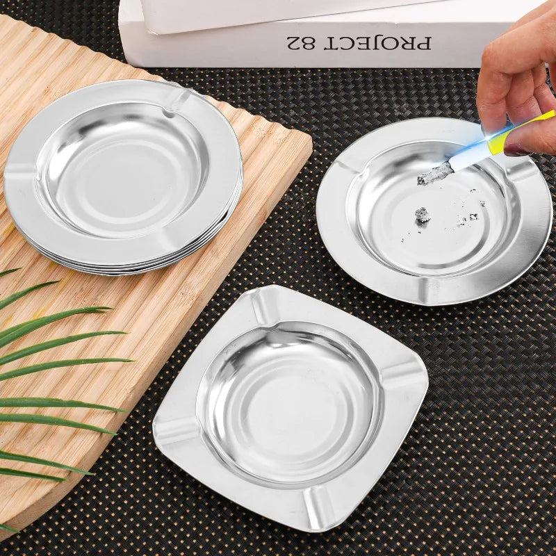 Stainless Smoke Ash Tray Smokeless Ashtray Holder Indoor Tabletop Metal Ash Tray Square and Round for Restrooms Coffee Shops