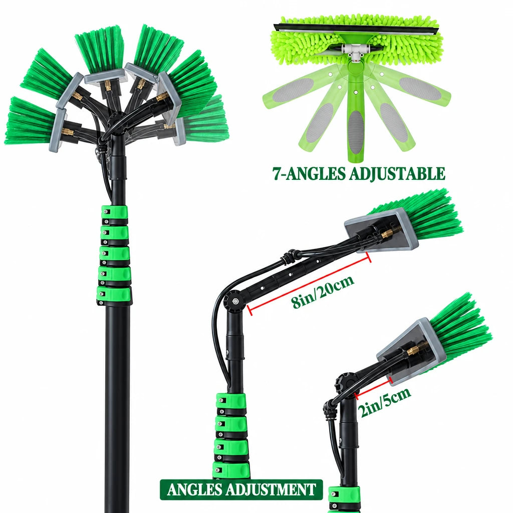 30/36/42FT Telescopic Extension Water Fed Pole Brush Kit for Window/Photovoltaic Solar Panel Cleaning Washing Tool