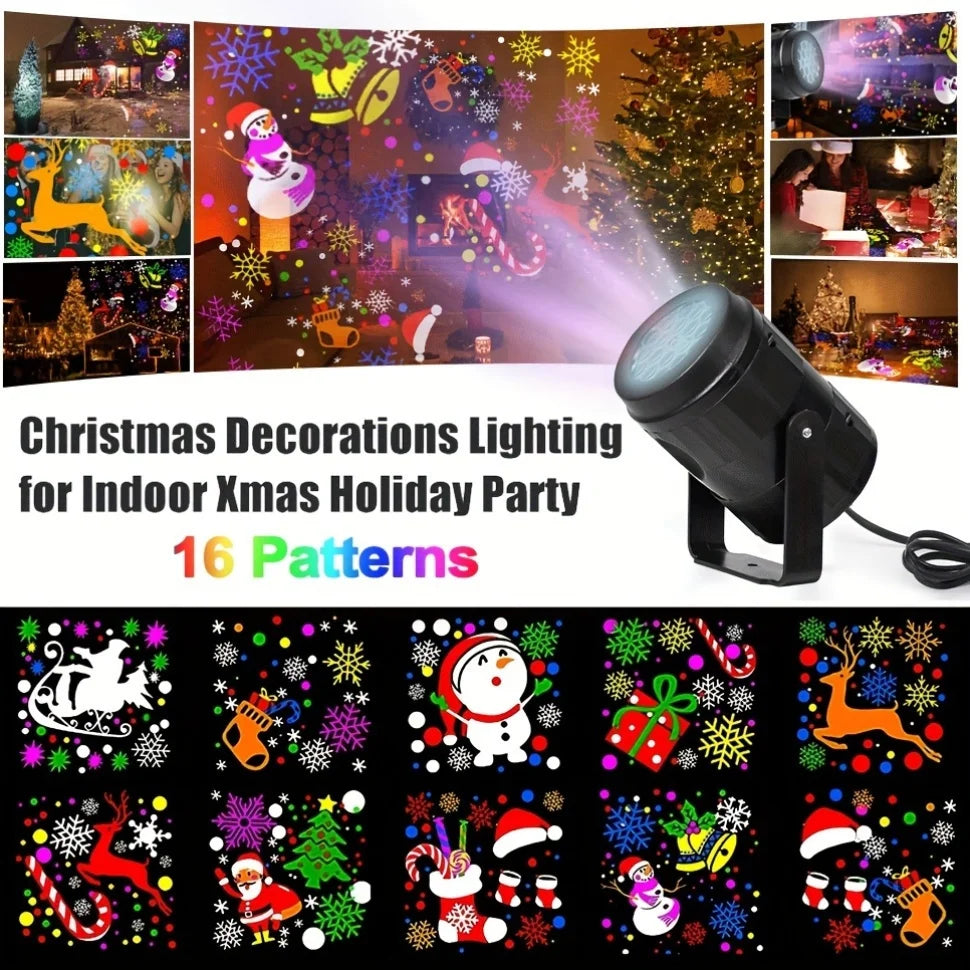 Christmas LED Projector Light, USB Powered, 16 Projection Patterns Santa Claus Snowflake, Indoor Party Home Decor Lamp for Chris