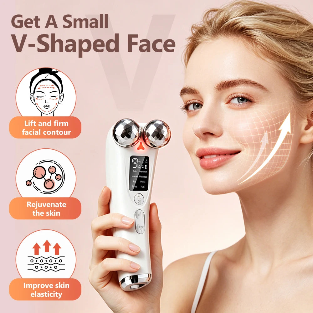 EMS Electric Face Beauty Device with Red Light Vibration 8 Modes 9 Intensities EMS Lifting Firming Tightening Facial Massager