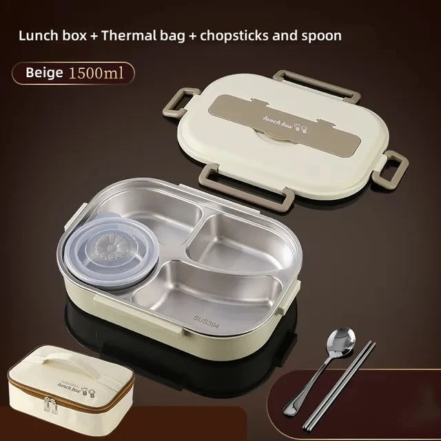 304 Stainless Steel Compartment Insulated Lunch Box Office Worker Students Sealed Portable Bento Microwae Heating Food Container