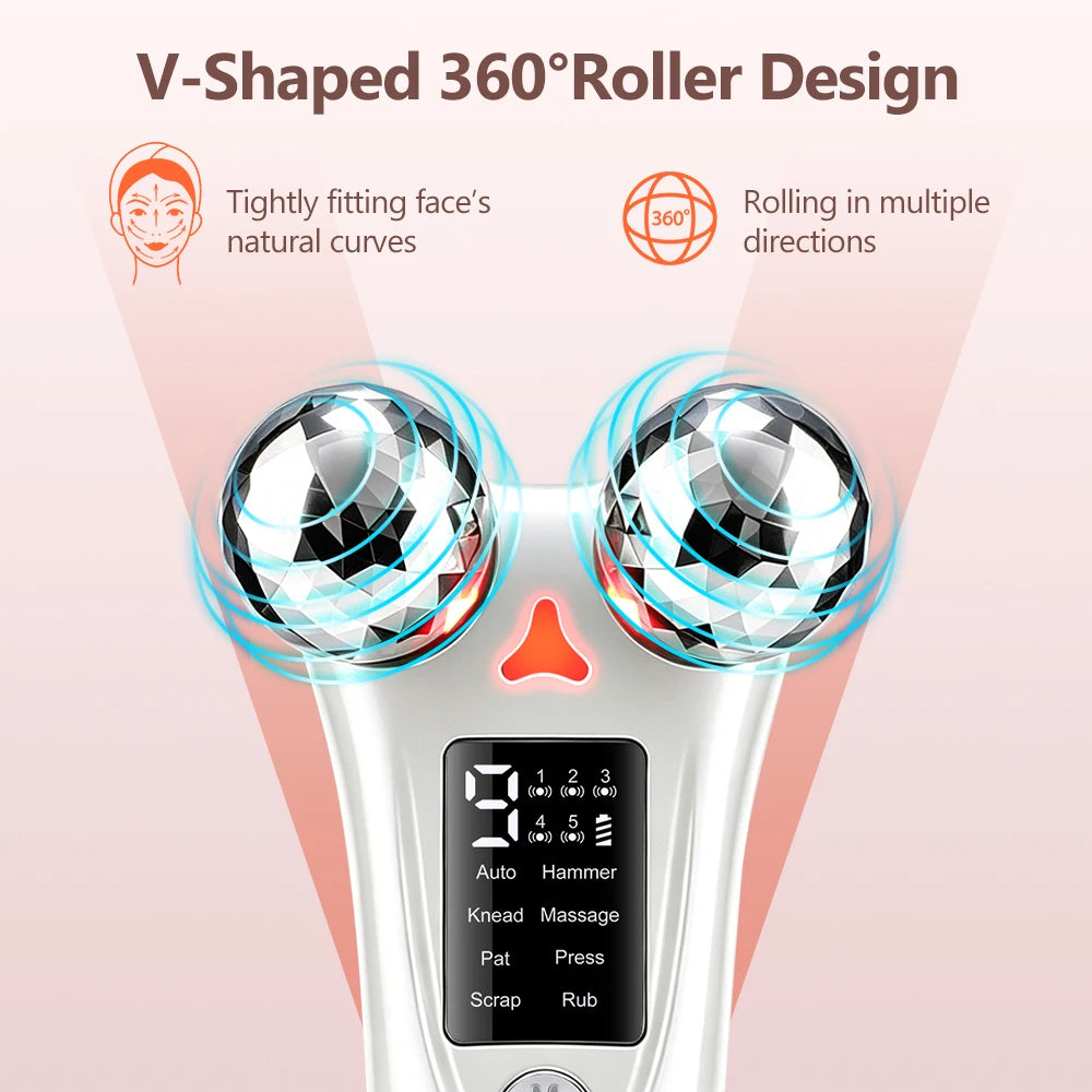 EMS Electric Face Beauty Device with Red Light Vibration 8 Modes 9 Intensities EMS Lifting Firming Tightening Facial Massager