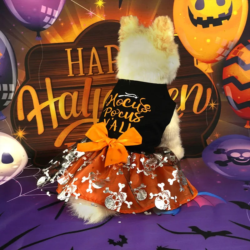 Newfashion Autumn Pet Halloween Costume Pumpkin Dress For Small Medium Dogs Teddy Pomeranian Cross-Border Popular Cat Pet Clothes