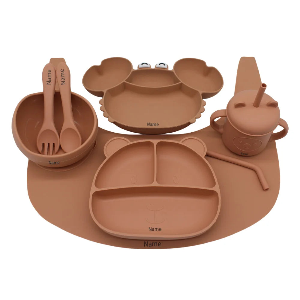 Free Name Printing Children's Tableware Set: Plate, Fork, Spoon, Placemat, Cup for Mealtime Practice Personalized Custom Childre