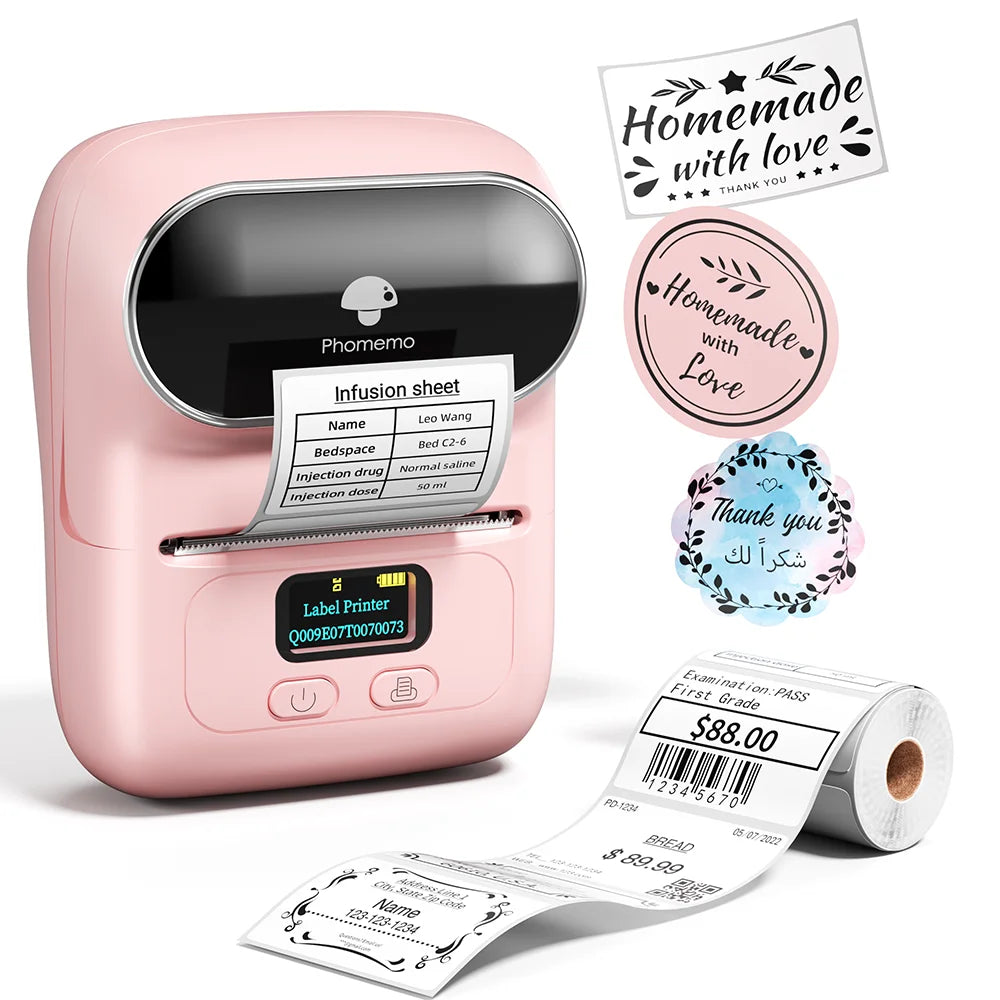 Phomemo 203dpi M110 M220 M108 Label Maker Tag Price Portable Thermal Label Printer with White Photo Labels for Bakery/Business