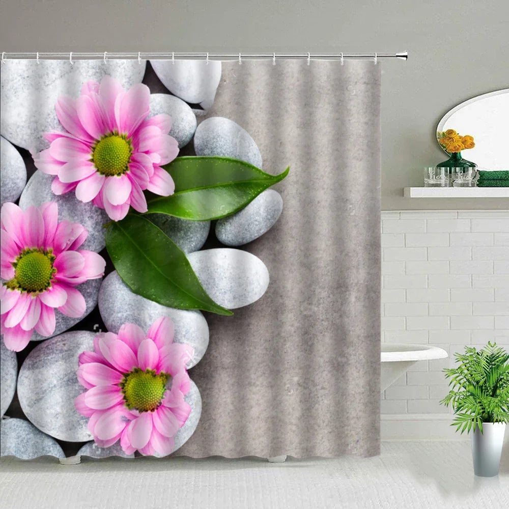 Rose Butterfly White Flower Shower Curtain Floral Print Waterproof Polyester Bathroom Curtain Fabric For Bathtub Decoration