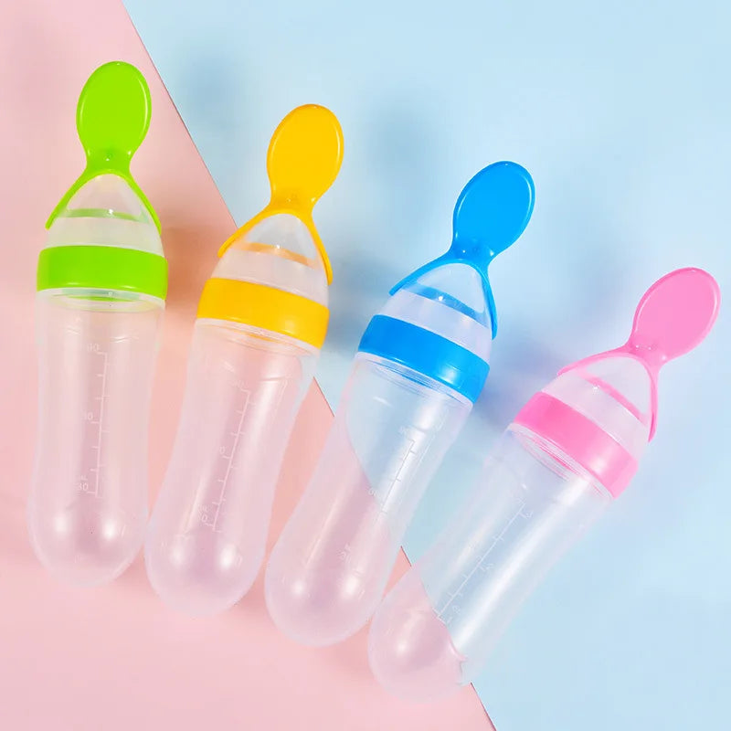 Baby Silicone Squeezing Feeding Bottle Newborn Baby Training Spoon Infant Cereal Food Supplement Feeder Baby Safe Tableware