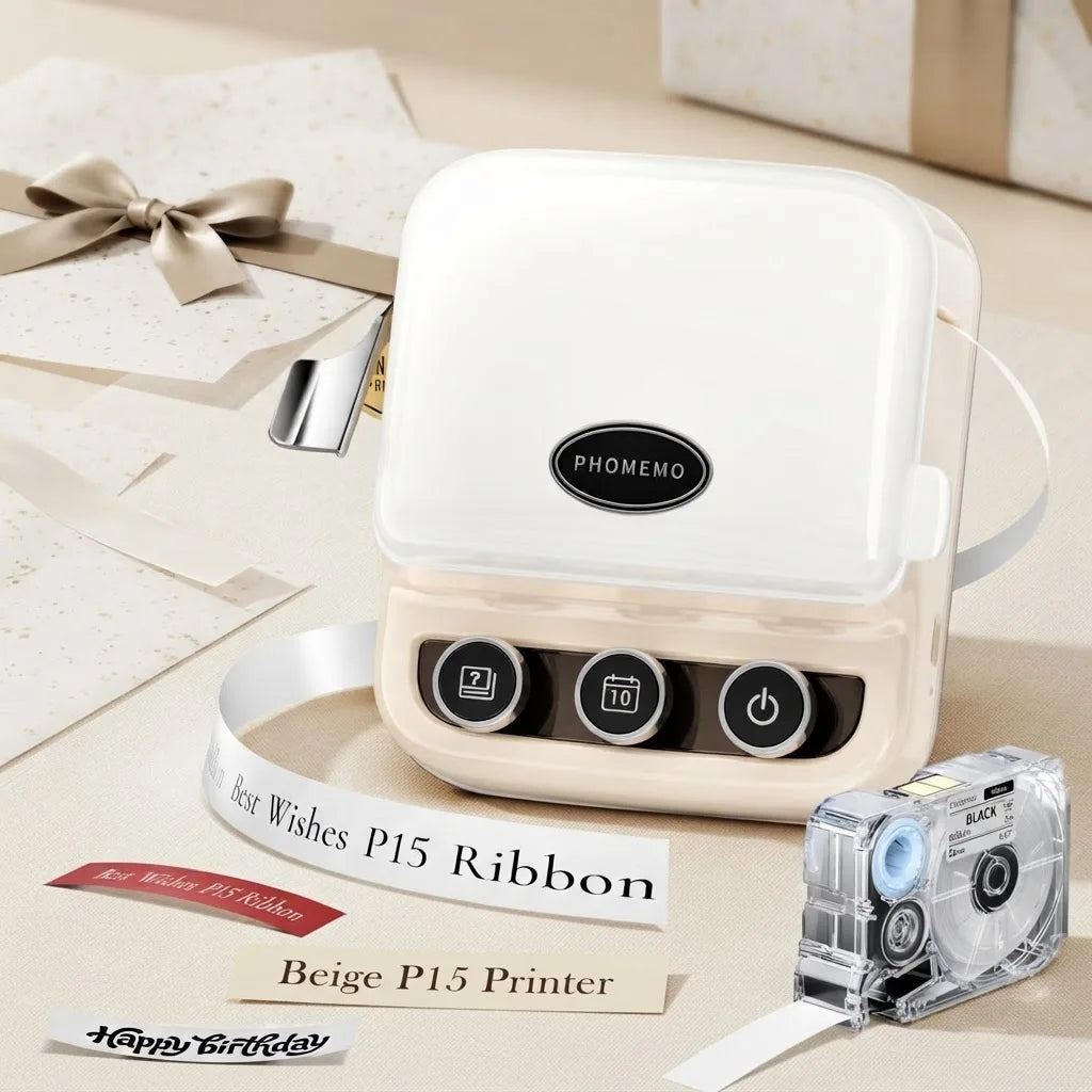 Phomemo Label Maker Machine with Ribbon, P15 Bluetooth Label Printer, Wireless Mini Label Makers with Multiple Templates