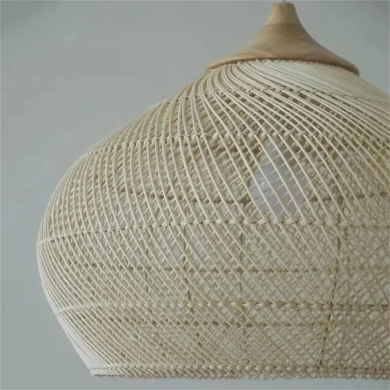 Bohemian Handwoven Rattan Chandelier Scandinavian Wicker Pendant Light with E27 Base for Dining Room & Loft