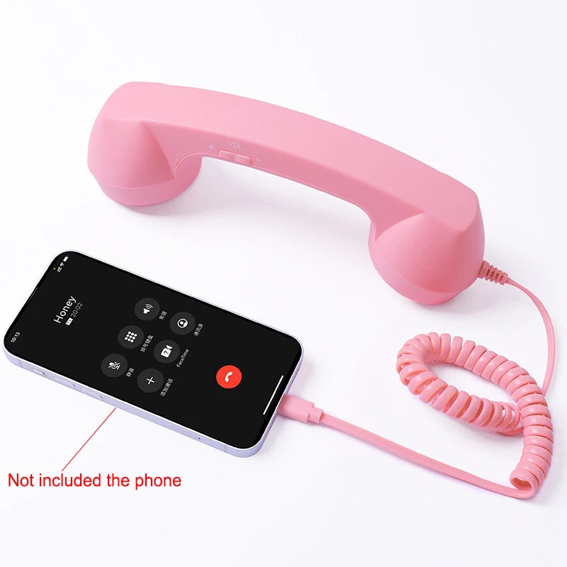 Retro Mobile Phone Handset Headphone Type-C Tangle Free Wire Landline Handle Receiver Telephone Style Handheld Phone Receiver
