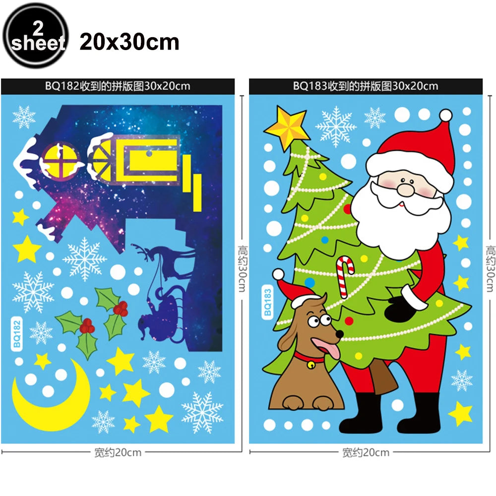 Christmas Window Stickers Santa Claus Reindeer Snowflake Static Window Clings Merry Christmas Glass Decals New Year Party Decors