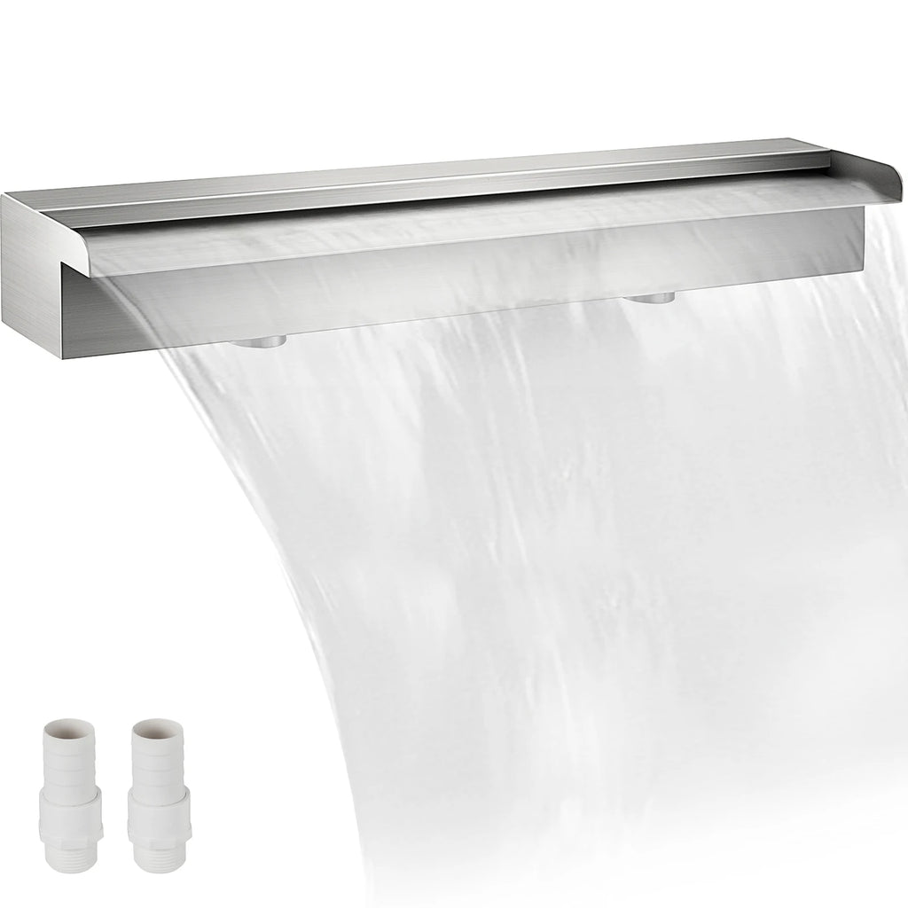 SucceBuy Waterfall Pool Fountain Stainless Steel W/ Pipe Connector Spillway Outdoor Pond Rectangular Swimming Pool Fountain