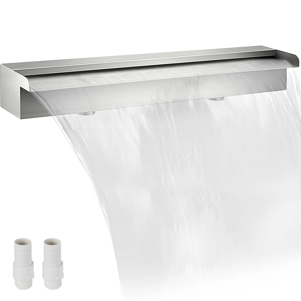 SucceBuy Waterfall Pool Fountain Stainless Steel W/ Pipe Connector Spillway Outdoor Pond Rectangular Swimming Pool Fountain