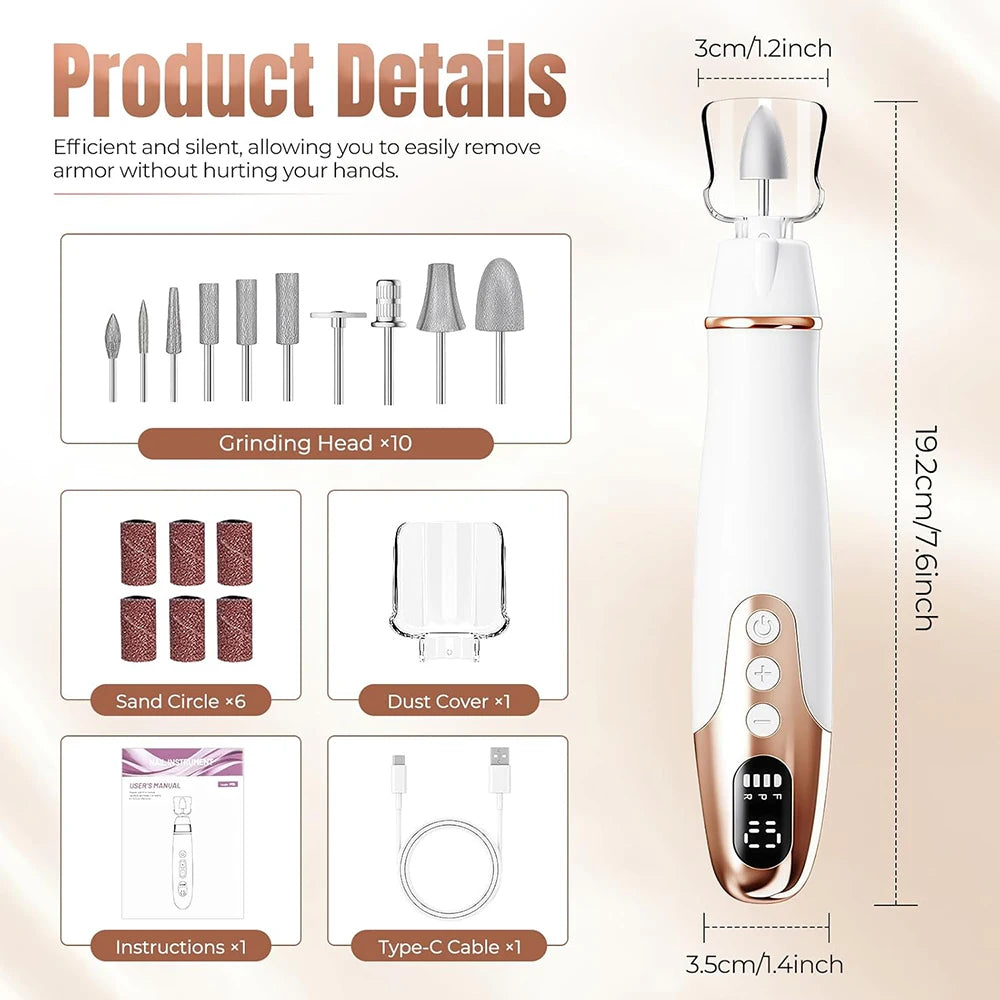 Professional Manicure Pedicure Kit Electric Nail File Set Cordless Nail Drill Machine 10 Speed Nail Tool for Grind Trim Polish