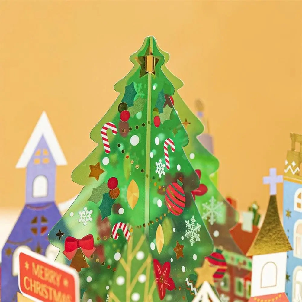Paper Christmas 3D Greeting Card Gold Plated with Envelope Merry Christmas Blessing Cards Ornaments Craft Paper Carving Postcard