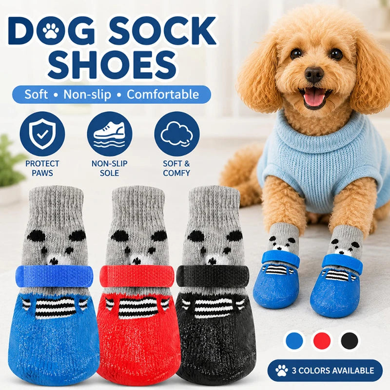 Autumn Winter Pet Dog Shoes Socks Waterproof Cat Dog Rubber Socks Non-slip Dog Rain Snow Boots Socks Dog Knitting Warm Socks