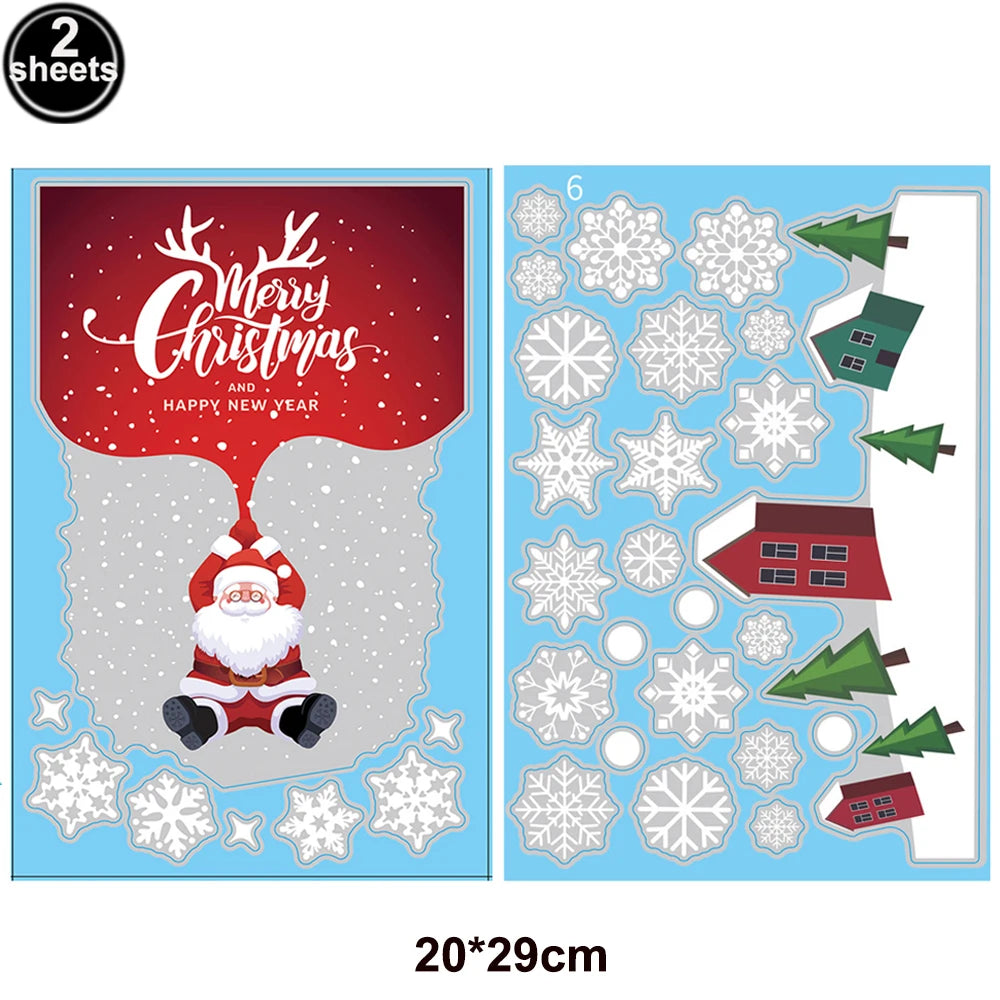 Christmas Window Stickers Santa Claus Reindeer Snowflake Static Window Clings Merry Christmas Glass Decals New Year Party Decors
