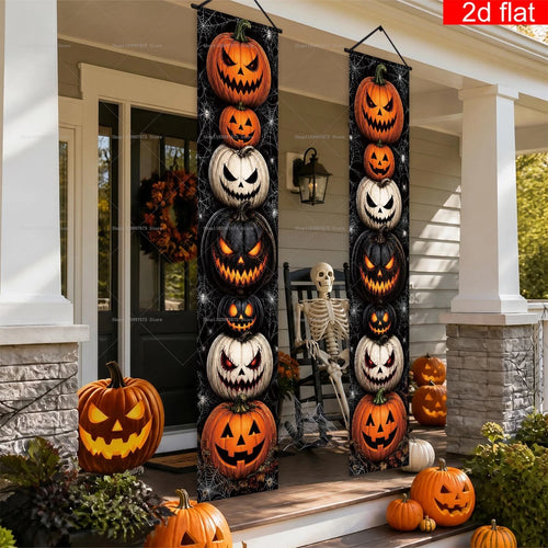 Halloween Decorations Porch Banner Scary Jack Lantern Pumpkin Spider Web Hanging Sign for Indoor Outdoor Halloween Party Decor