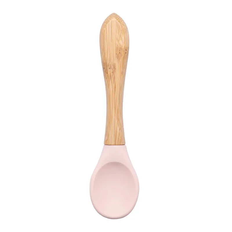 Baby Wooden Spoon Silicone Wooden Baby Feeding Spoon Organic Soft Tip Spoon BPA Free Food Grade Material Handle Toddlers Gifts