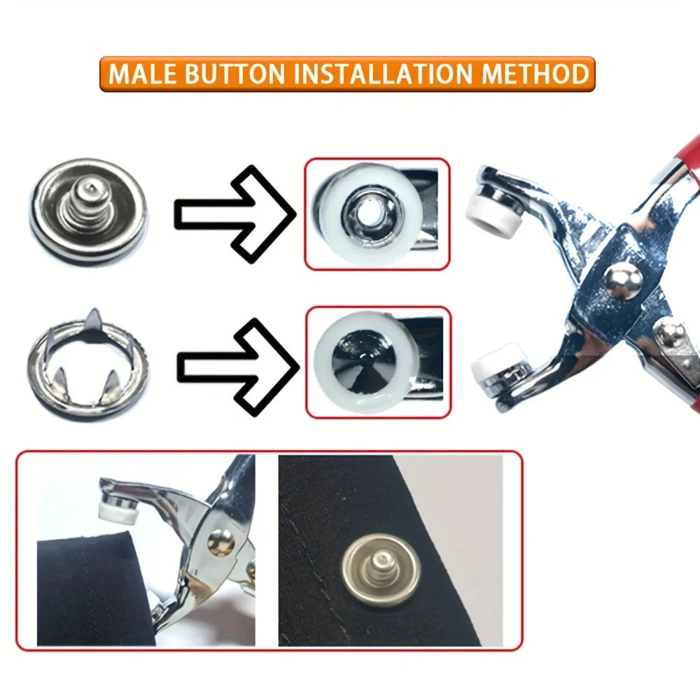 200pcs Metal Sewing Buttons And 1pc Snap Fastener Pliers Set - Easy DIY Clothes Buckle Installation