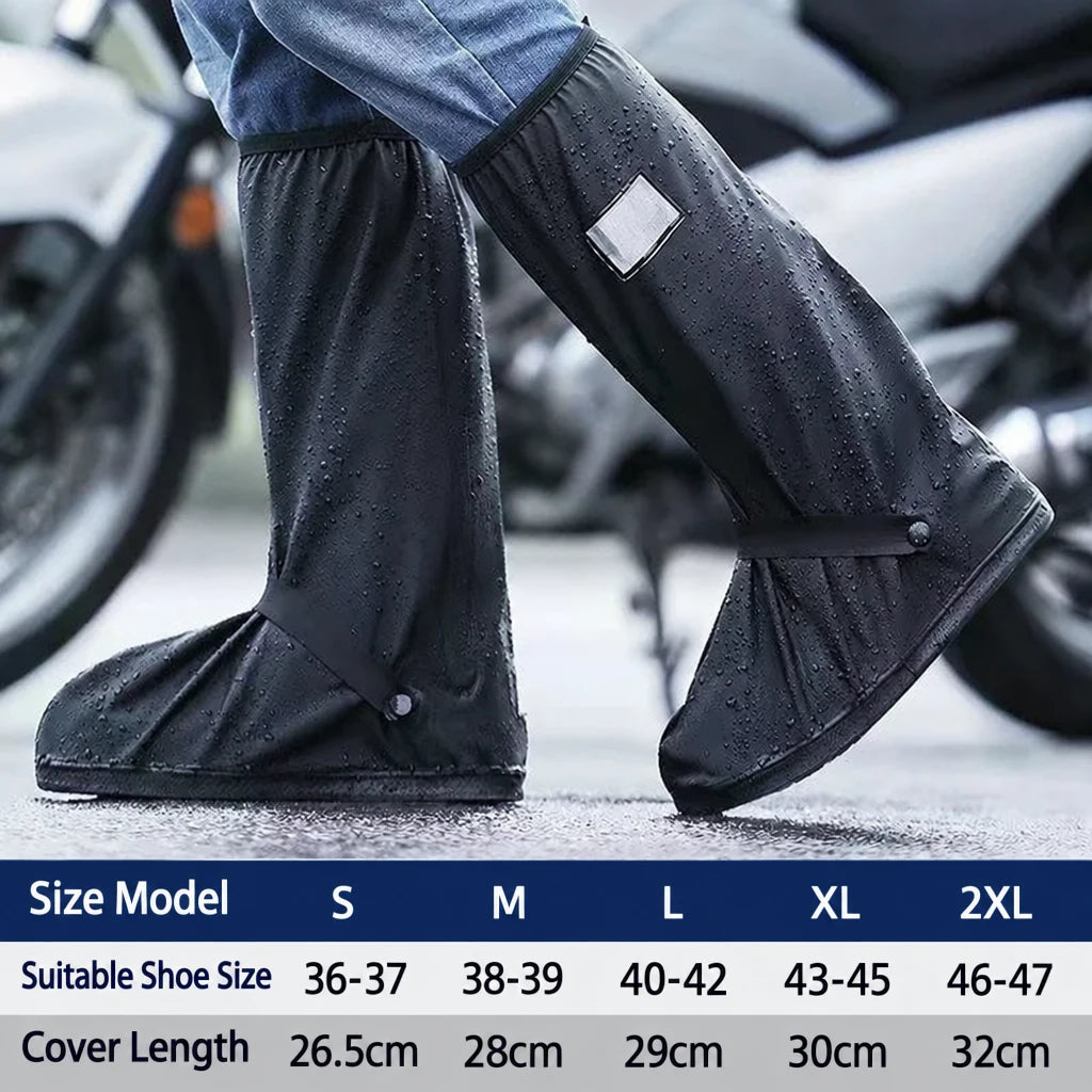 Unisex Reusable Anti-Slip Waterproof Rain Boot Shoe Cover High Tube Black Shoes Dust Protectors Cover Motorcycle Bike Rain Cover